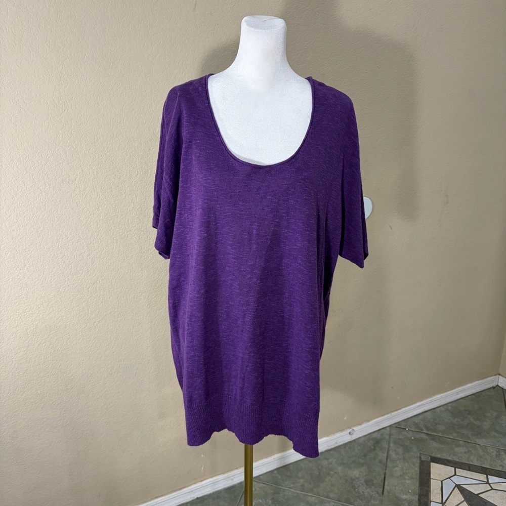 Eileen Fisher Linen Cotton Scoop Neck Tunic Purple Shortsleeve Sz L Casual Comfy
